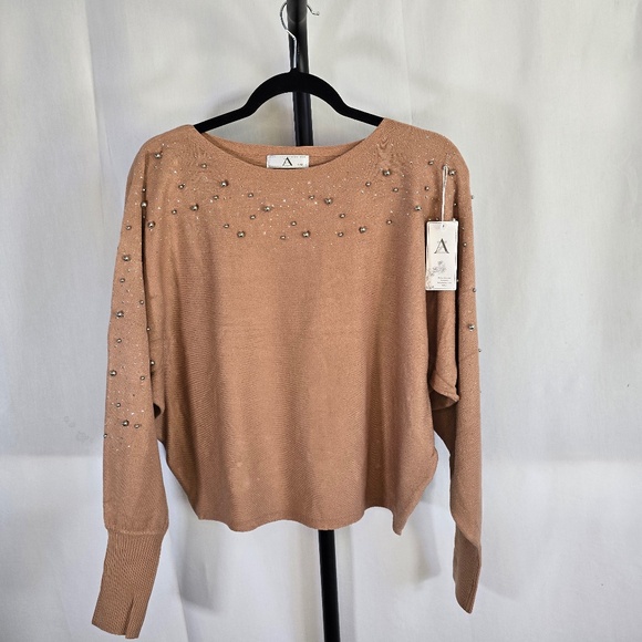 Copper Brown Soft Knit Sweater with beads and Rhinestones - Picture 1 of 2